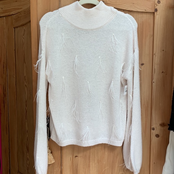 Halogen 🤍 Ostrich Feather Ivory Cream Off White Turtleneck Long Sleeve Sweater - Picture 14 of 14